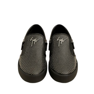 Giuseppe Zanotti Zip Up Sneakers Black Leather Silver Pinhead Studded Slip On 10